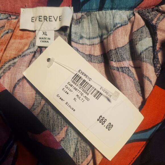 NEW Evereve Size XL Greer Multi Color Blouse Pink Floral Tropical Spring Summer - Picture 4 of 7